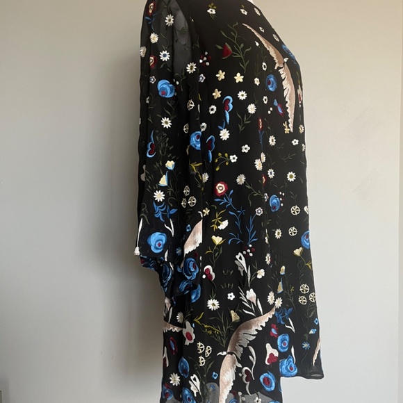 ALICE OLIVIA Eleonora Poet Flare Embroidered Birds Floral Cocktail Tunic Dress S - Picture 11 of 16